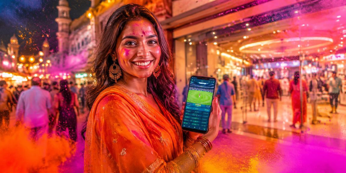 Indian sports betting with colourful Holi festival background