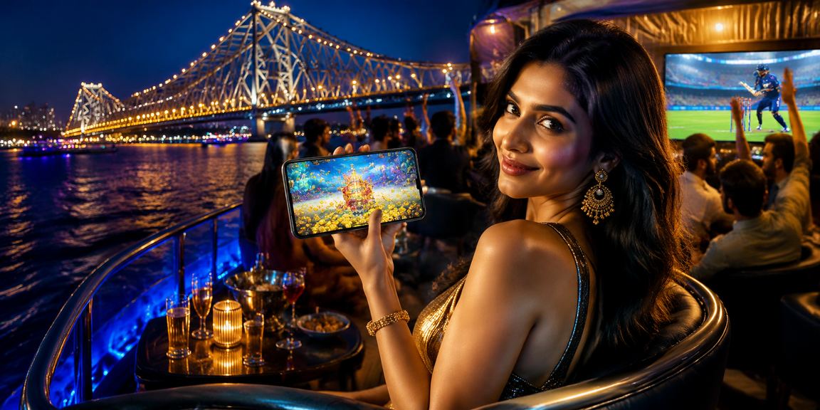 Cricket fans betting in Kolkata with blue and gold theme